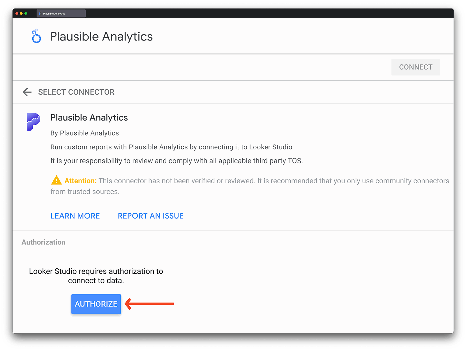 Authorize the Plausible connector